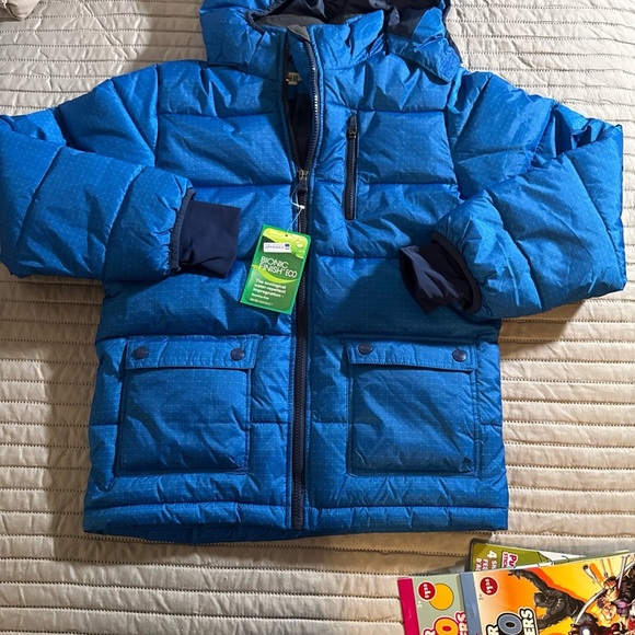 NWT H & M boys winter puffer ski jacket in blue size 10-11Y w/removable hood. - Picture 2 of 14